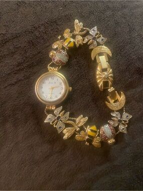 Modern Lux Gold-Tone Bee & Ladybug Charm Bracelet Watch - Yellow & Red Accents